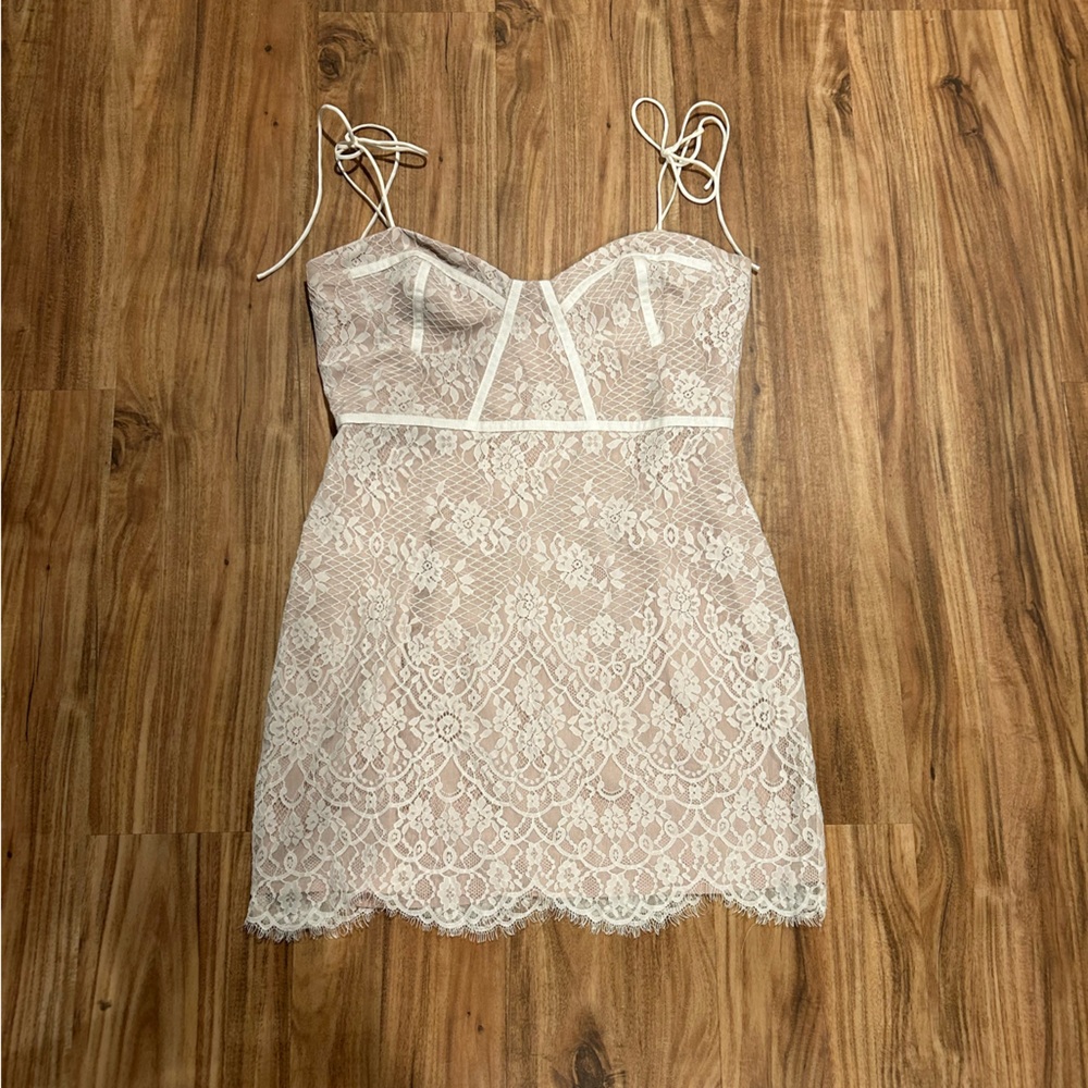 superdown White Lace Slip Dress
